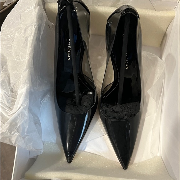 NEW Good American Glossy Black Heels Size 8.5 - Picture 3 of 5